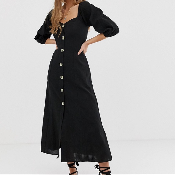 ASOS Dresses & Skirts - ASOS Black Button Through Maxi Dress in Seersucker